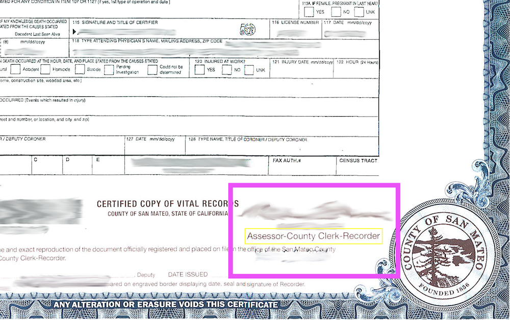 Death Certificate Apostille Authentication Legalization   County Clerk Death Cert Apostille Close Up 