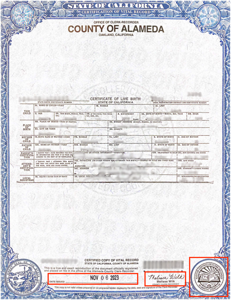 Example of a valid birth certificate