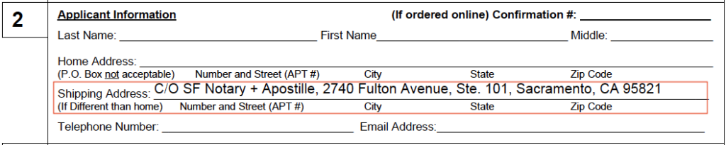 The application from Alameda County showing SF Notary + Apostille's mailing information