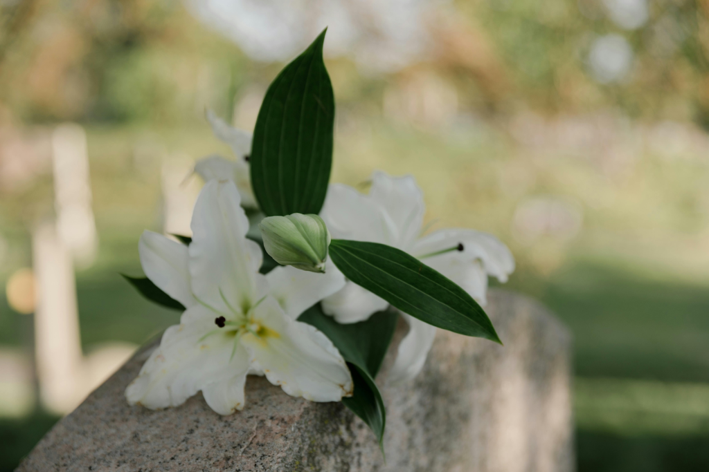 Flowers on a grave, representing a certified copy of a San Mateo County death certificate.